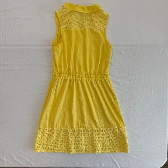 ELLE Yellow‎ Eyelet Sleeveless Dress Collared Mini Casual Summer XS - Picture 5 of 5
